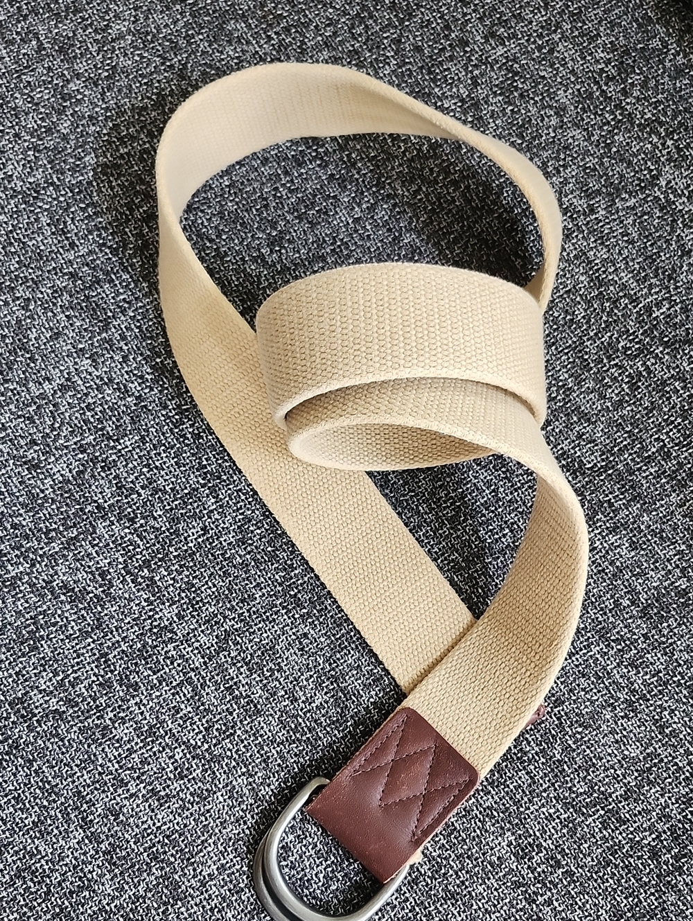 Gant Beige Canvas Belt with Brown Leather Trim and D-Ring